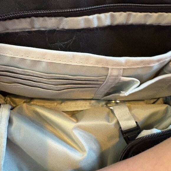 Derek Alexander Crossbody Purse Black Nylon Material Brown Trim - Picture 13 of 16